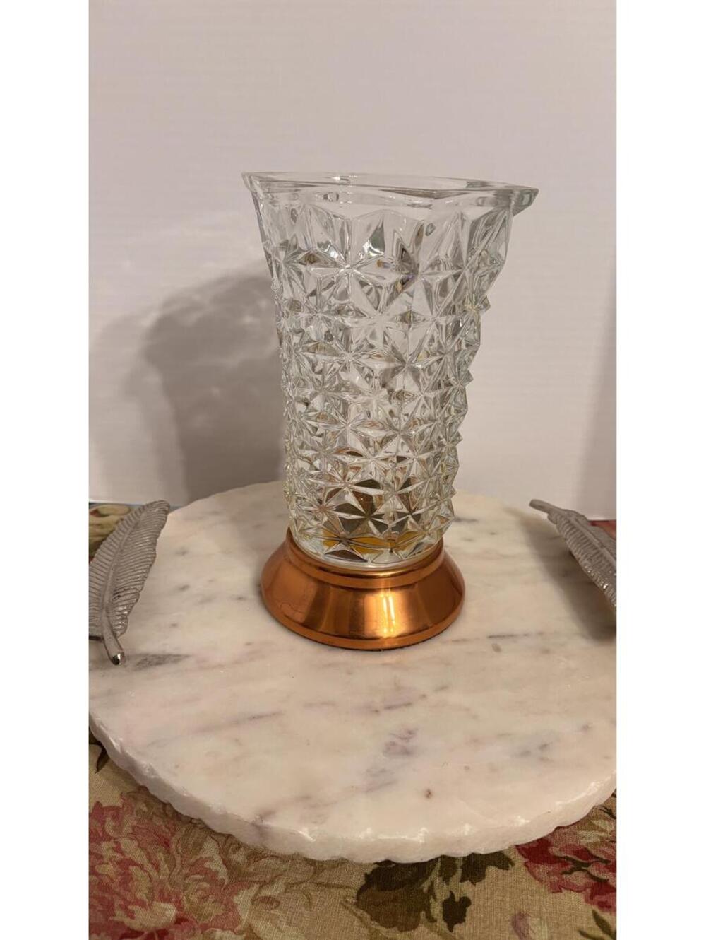 Vintage Crystal Vase with Copper Craft Guild Diamond Cut Glass - Picture 3 of 6